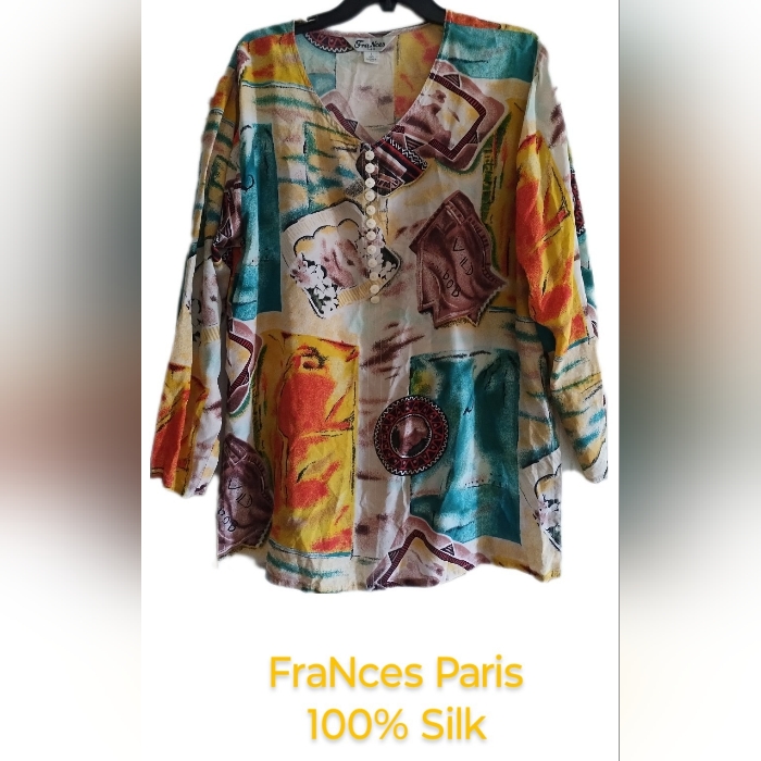 Vintage Frances Paris 100% Silk Blouse Sz L
